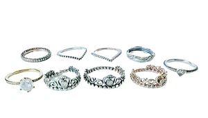 Lot of 9 Pandora Sterling Silver Rings - Wishbone Princess Tiara Ribbon of Love - Picture 1 of 14