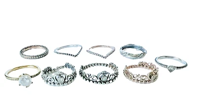 Lote de 9 Anillos Pandora Plata Esterlina - Wishbone Princesa Tiara Cinta de Amor Foto 1 de 4