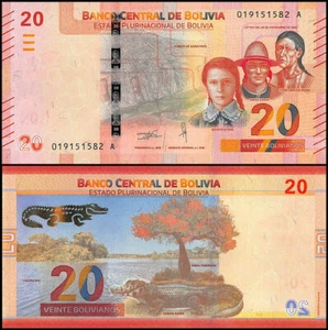 BOLIVIA 20 BOLIVIANOS 2018 UNC FUERT DE SAMAYPATA AT CENTER,GENOVEVA RIOS,TOMAS  - Picture 1 of 1
