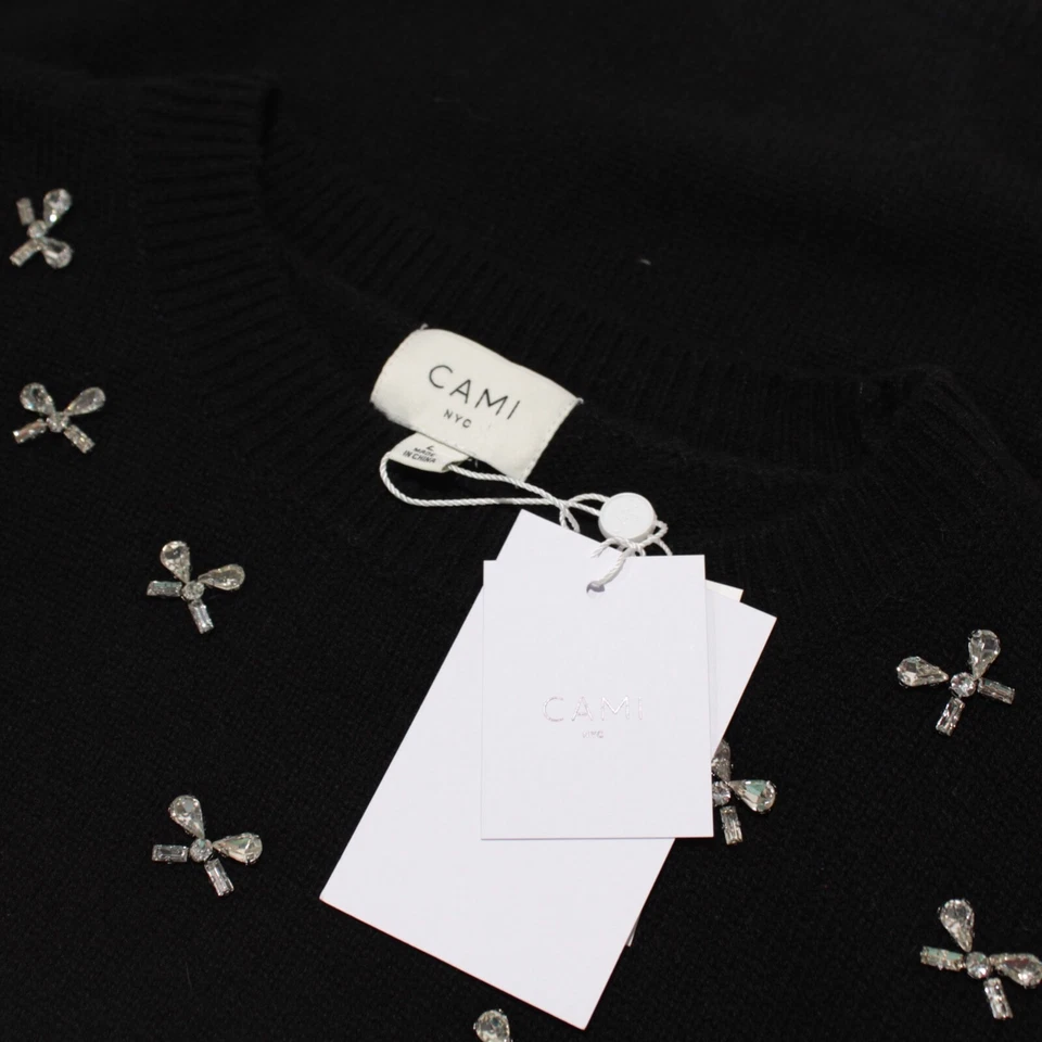 Suéter Pullover Cami NYC NUEVO CON ETIQUETAS Lulie Cuello Redondo Talla L Negro con Joyas 100% Lana Foto 1 de 4