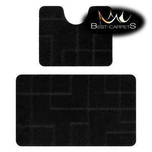 Amazing Modern Two-piece BATHROOM set RUG soft SUPREME LINES non-slip black - Picture 1 of 9