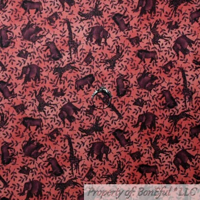 BonEful Fabric FQ 棉被子 红色 非洲野生丛林 动物野生动物园 日落 出售 — 第 1/4 张图片