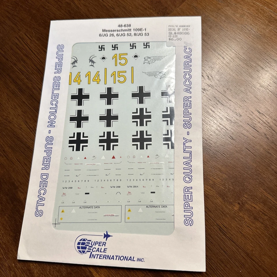 Superscale Decals 48638 1/48 Scale Messerschmitt Me 109E-1 JG26 52 53