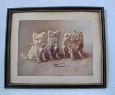 Cuadro antiguo de perro enmarcado Minnie Keene "Quién es propiedad" Norwich Terrier 11x8,5 Foto 1 de 4