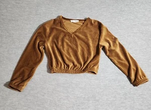 Knitworks Girl's Ribbed Velour Cropped Top Gold Brown Long Sleeve Size XS 6/6x - Picture 1 of 12