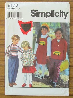 SIMPLICITY PATTERN - 9178 GIRL BOY TOP PANTS JUMPER PINAFORE JACKET 2-4 UNCUT - Image 1 of 2