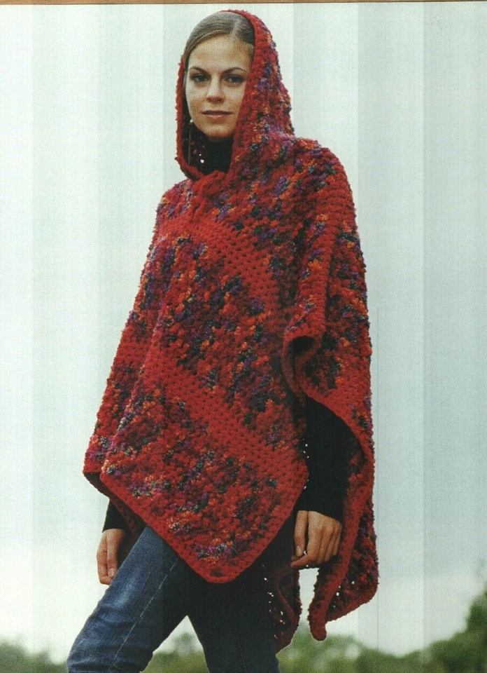 PONCHO PEQUEÑO CON CAPUCHA ROJA PARA MUJER PATRÓN CROCHET INSTRUCCIONES Foto 1 de 1