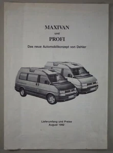 Prospetto/Brochure VW Bus T4 Dehler-Mobile Maxivan E Profi Stand 08/1992 - Foto 1 di 2