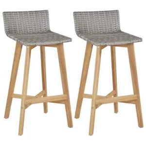 2PCS Solid Acacia Wood Bar Chairs Poly Rattan 40x45x90cm Kitchen Stool Garden - Picture 1 of 5