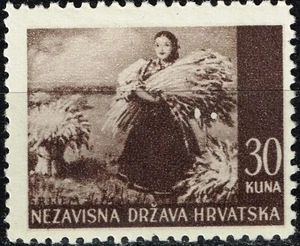 Kroatien Landwirtschaft Weizenernte Mädchen Briefmarke 1941 MLH A-24 - Bild 1 von 1