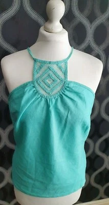 WAREHOUSE Mint Beaded Linen Sun Top Size 14 - Image 1 of 4