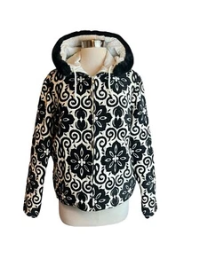 Custo Barcelona Jacket Size 42 US 8 Black White Embroidered Fur Hoodie - Picture 1 of 7
