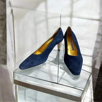 Vintage ESCADA Blue Suede Silver Heel Pumps Women’s Size 37 Italy 1990s - Image 1 of 4
