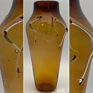 Salado Glashütte Bernstein Hieroglyphen Iris umwickelter Hals Vase Hergestellt in den USA 8,75"t - Bild 1 von 10