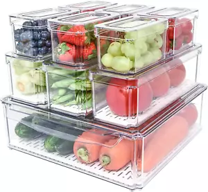 10 Pack Fridge Organizer, Stackable Refrigerator Organizer Bins with Lids, Bpa-F - Picture 1 of 7
