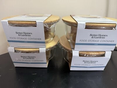 Juego de 4 contenedores de almacenamiento de alimentos Better Homes & Gardens de bambú y vidrio de 4 tazas Foto 1 de 2