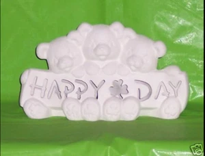 Ceramic Bisque Ready to Paint Happy St. Patricks Day Bears clipin light included - Picture 1 of 2