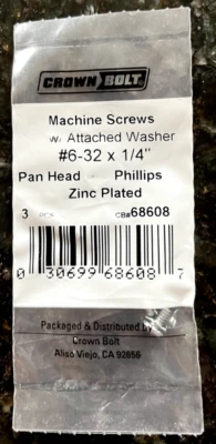 Lote de 4 tornillos de máquina Phillips con cabeza de cacerola #6-32x1/4" chapados en zinc 3 por paquete Foto 1 de 3