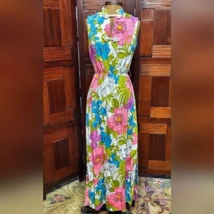 Beautiful Vintage Women's Vibrant Floral Maxi Garden Party Dress - Picture 1 of 14