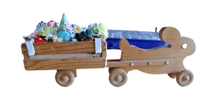 Hase Kaninchen angetrieben Holz Blumen Wichtel Zugwagen - Bild 1 von 5