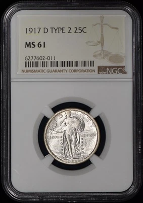 1917-D Type 2 Standing Liberty Quarter 25c NGC MS61 - Image 1 of 4