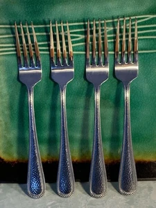 MIKASA FORKS (4) 18/0 STAINLESS STEEL HAMMERED BEADED TEXTURE HANDLES VG CON. - Picture 1 of 10