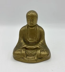 Vintage Brass Seated Asian Indian Amida Buddha Figurine 9.5cm Hollow Spiritual - Picture 1 of 10