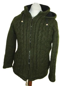 Cárdigan con capucha mujer Nepal aprox. talla L patrón de trenza Aran hecho a mano vintage - Imagen 1 de 8