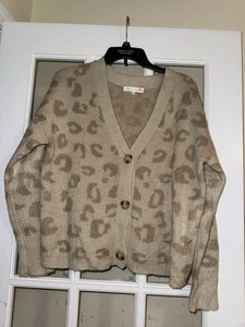 C & C California Sweater Womens MED Button Front Neutral Leopard Soft Oversized - Picture 1 of 4