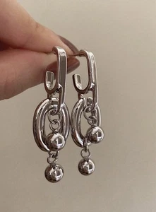 Hoop Ball Chain Earrings Uno De 50 STYLE Silver Boho Steampunk Geometric Gothic - Picture 1 of 7