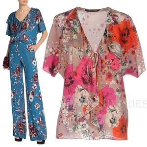 ROBERTO CAVALLI TOP BLOUSE RUFFLE TRIMMED GARDEN OF EDEN SILK T-SHIRT $985 38 2 - Picture 1 of 8