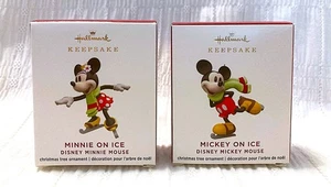 2 Hallmark 2020 MICKEY ON ICE & MINNIE ON ICE Ornaments Miniatures NIB Mint - Picture 1 of 2