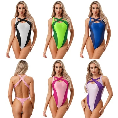 Damen Bodysuit Badebekleidung One Piece Beinausschnitt Badeanzug Swimwear Sexy - Bild 1 von 3