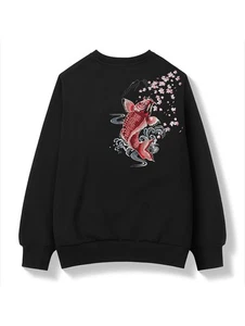 Niepce Men's Japanese Streetwear Koi Fish Embroidery Pullover Graphic Sweater - Picture 1 of 8
