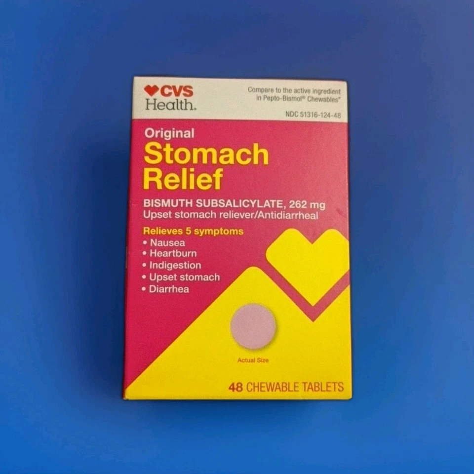 CVS Health Alivio Estómago 48 Pestañas Masticables Bismuto Subsalicilato 262mg 08/2026 Foto 1 de 1