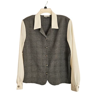 Alfred Dunner Top Mujer 16 Marrón Cuadros Abotonados Chaqueta Estilo - Imagen 1 de 6