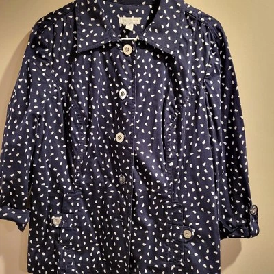 Blazer Feminino PL Charter Club Azul Marinho e Branco Algodão Elástico Sem Forro - Imagem 1 de 4