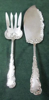 CROMWELL 1895 Antique Fish Servers Rogers Silverplate Asymetrical No Monograms - Изображение 1 из 4