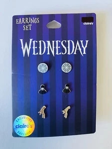 Conjunto de 3 pares de pendientes Wednesday de Claires Addams Family Thing tela de araña nuevos - Imagen 1 de 3