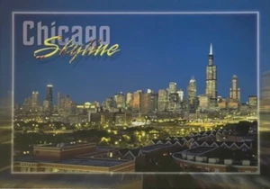 Chicago Skyline at Night Postcard Illinois IL - Picture 1 of 2