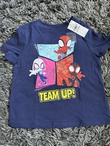 NWT Old Navy Marvel Spidey Amazing Friends T Tee Shirt 12-18 M Short Slv Team Up - Picture 1 of 7