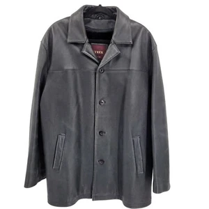 Vintage 80er Trek Lederjacke XL Blazer schwarz Knopfleiste Reißverschluss Innenfutter Taschen - Bild 1 von 17