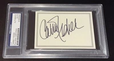 Carrie Fisher "Princess Leia" STAR WARS Signed Card Cut Autograph PSA/DNA - Image 1 of 4