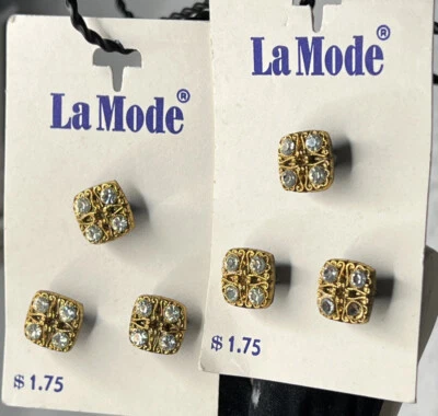 Lot Of 2 Cards La Mode rhinestone 1/2” Buttons Square Flower 3 Count A2 - Image 1 of 3