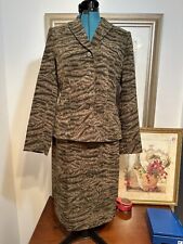 Kasper ASL Brown Animal Print Lined Stretch 2 Piece Skirt Jacket Suit Set Size 6