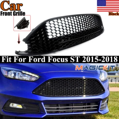 Parachoques delantero para Ford Focus ST 2015-2018 parrilla de malla panal negro brillante Foto 1 de 4