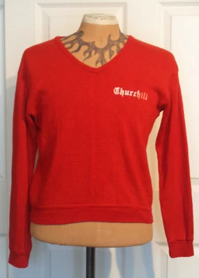 Suéter Pullover Vintage Champion Rojo Acrílico Cuello en V Mediano Foto 1 de 4