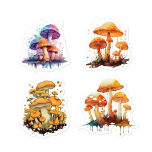 Psychedelic Watercolor Mushrooms Bubble-free stickers 4 Pack - Picture 1 of 4