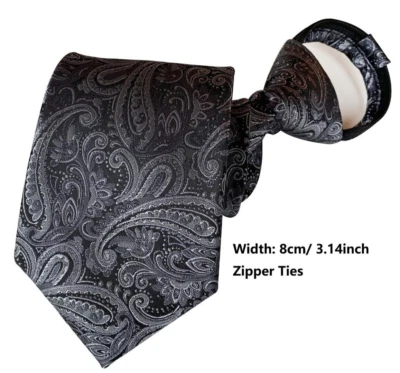 Новый пейсли серый черный 100% шелк регулируемый молнии предварительно завязанный мужской галстук галстук - Изображение 1 из 2