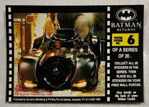 Dynamic 1992 Batman Returns #6/20 THE BATMOBILE Collector Trading Card Sticker - Picture 1 of 1